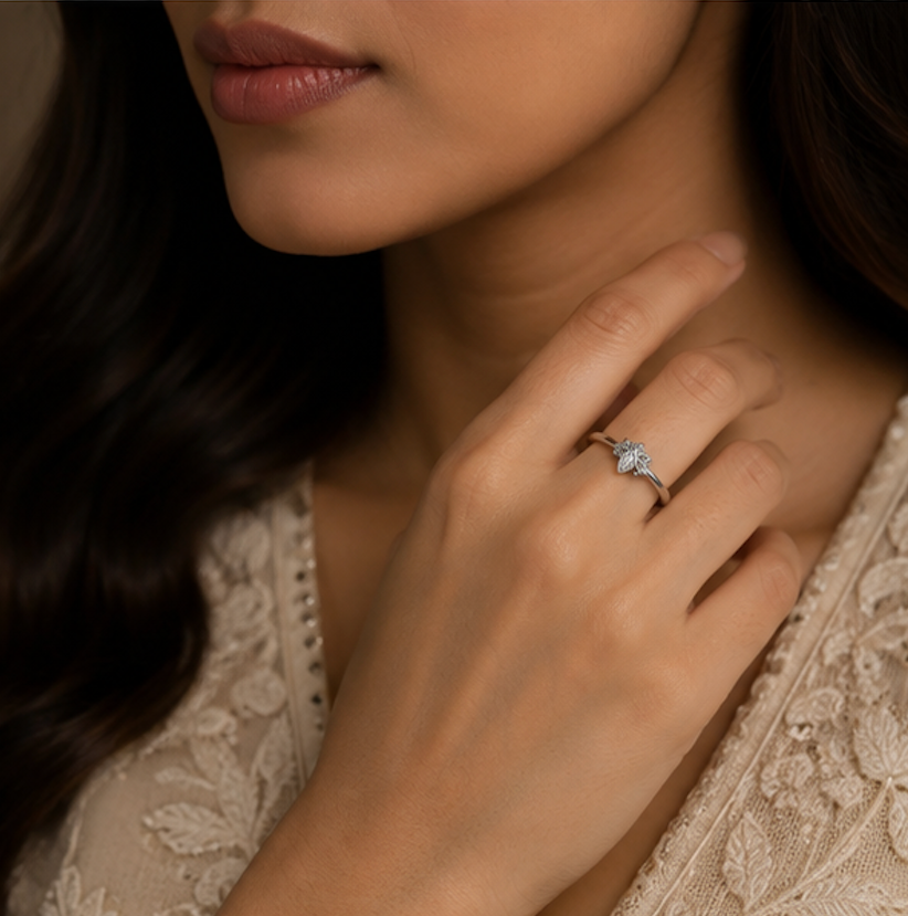 925 Sterling Silver Floral Rhodium Plated Ring