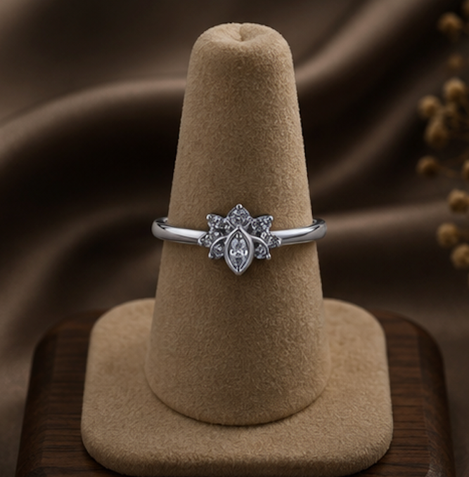 925 Sterling Silver Floral Rhodium Plated Ring