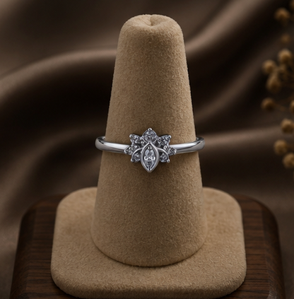 925 Sterling Silver Floral Rhodium Plated Ring