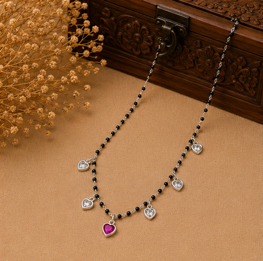 925 Silver Ruby Heart Charm Mangalsutra