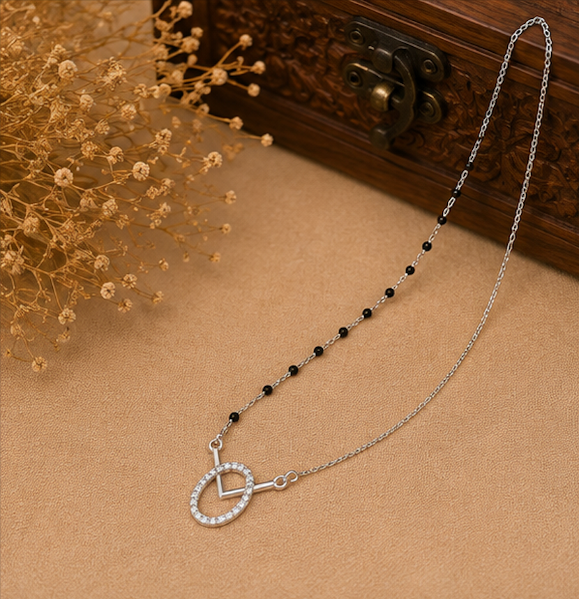 925 Silver Halo Oval Mangalsutra