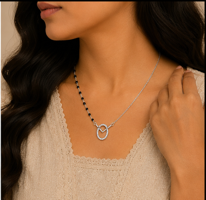 925 Silver Halo Oval Mangalsutra