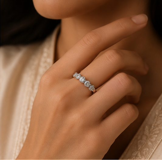 925 Sterling Silver Five Stone Eternity Ring