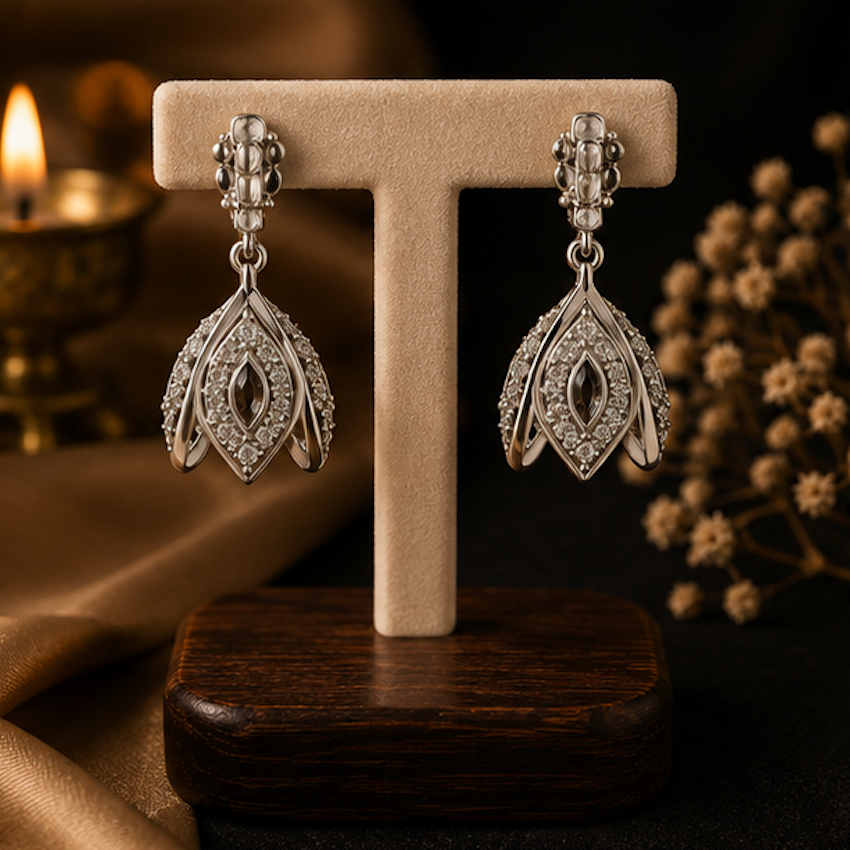 925 Sterling Silver Sparkling Marquise Drop Jhumki Earrings