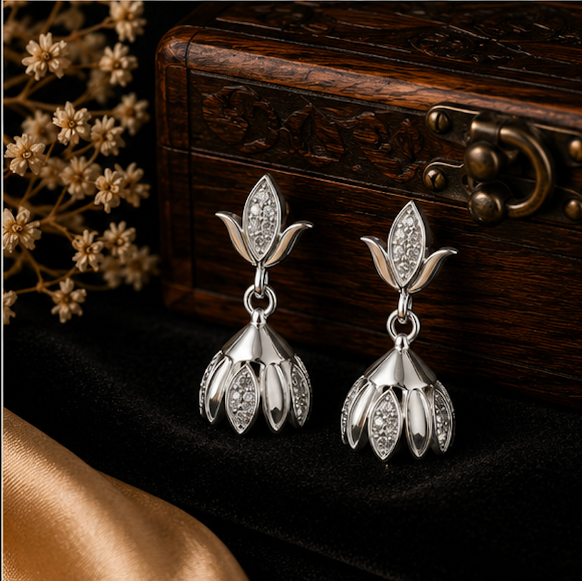 Bloom Grace 925 Sterling Silver Floral Jhumka Earrings