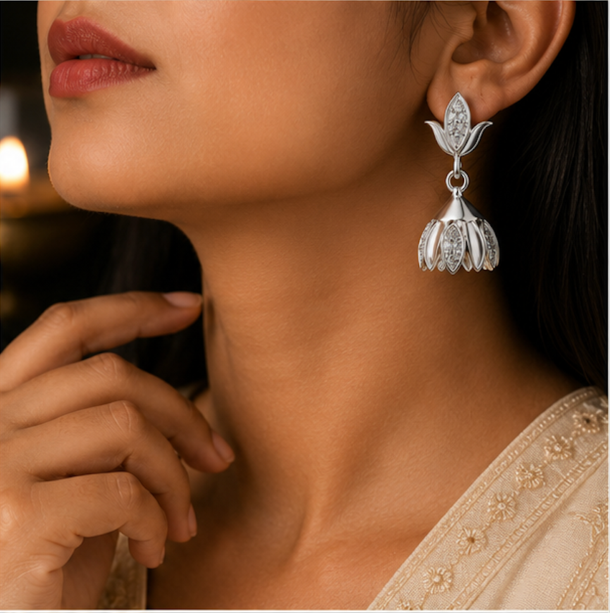 Bloom Grace 925 Sterling Silver Floral Jhumka Earrings