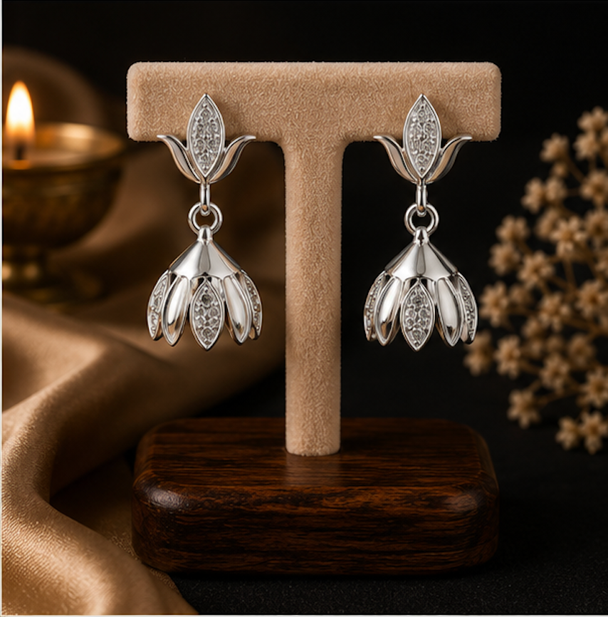 Bloom Grace 925 Sterling Silver Floral Jhumka Earrings