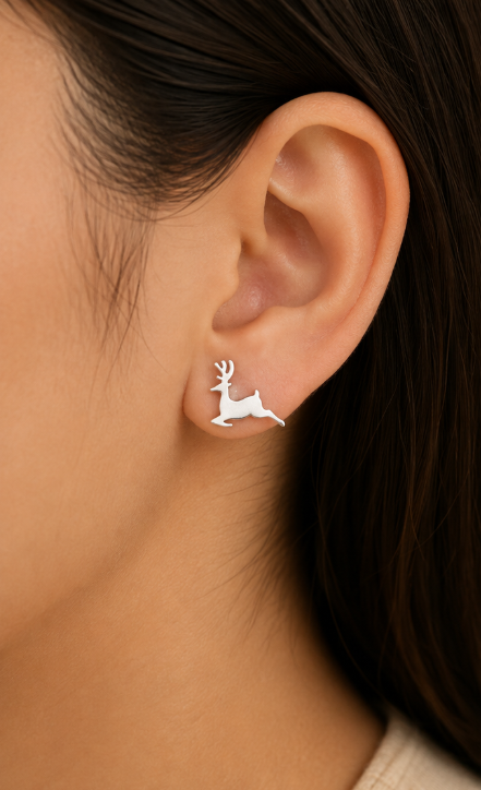 Elegant Silver Reindeer Stud Earrings