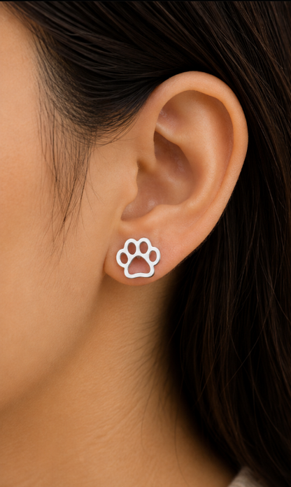 Minimal Silver Paw Print Stud Earrings
