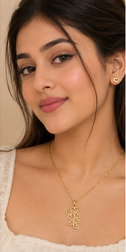 Golden Heart Cascade Necklace & Earrings Set