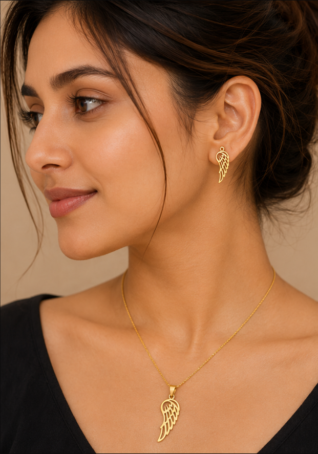 Golden Wing Pendant & Earring Set