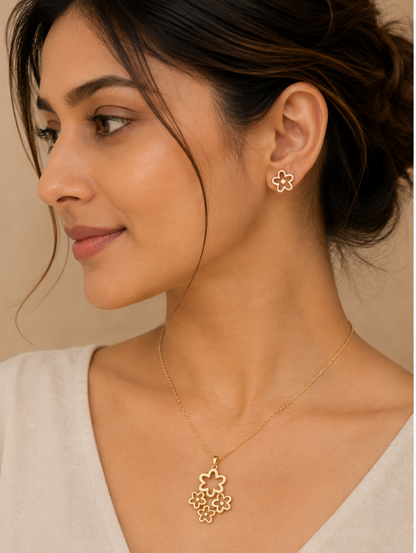 Floral Bloom Pendant & Earring Set