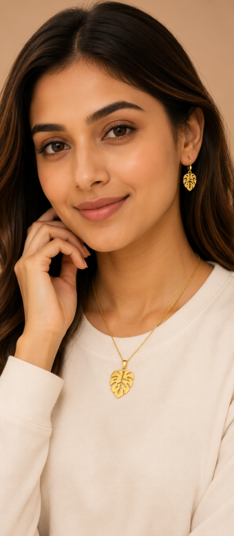 Golden Leaf Harmony Necklace & Earring Set