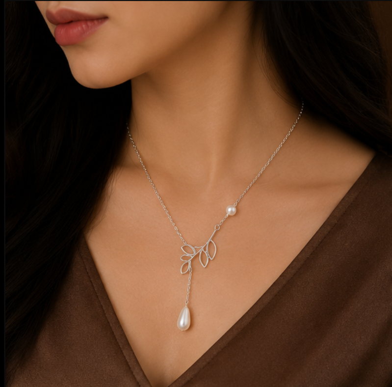 Elegant Pearl Leaf Pendant Necklace