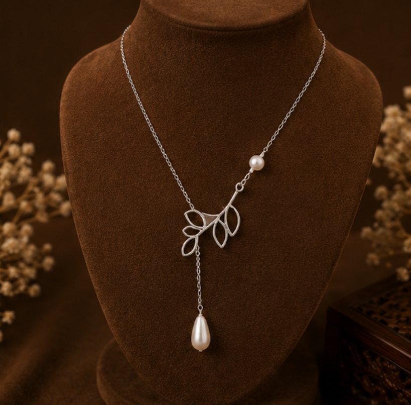 Elegant Pearl Leaf Pendant Necklace