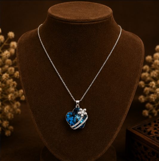 Azure Heart Crystal Pendant Necklace