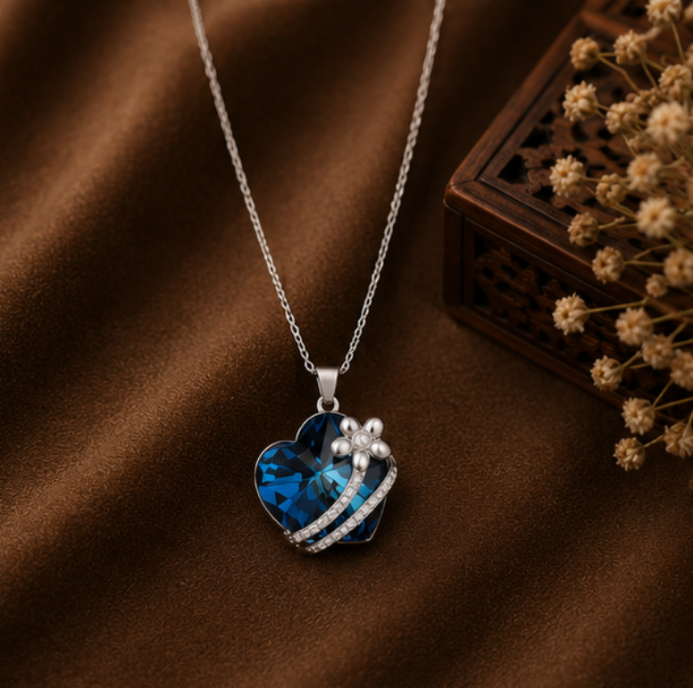 Azure Heart Crystal Pendant Necklace