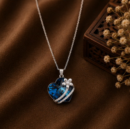Azure Heart Crystal Pendant Necklace