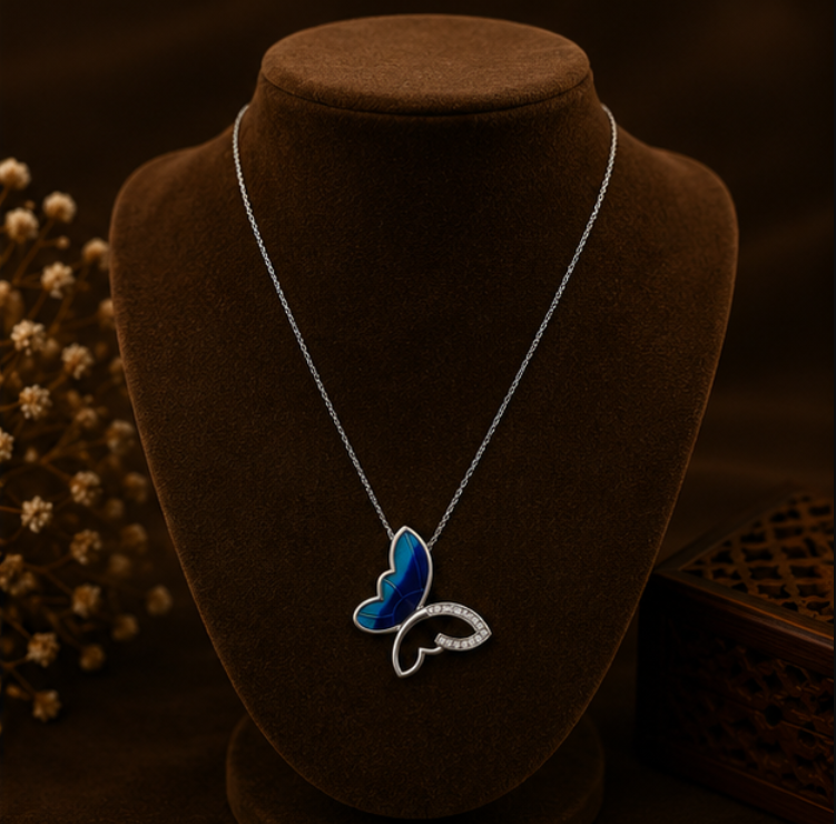 Azure Butterfly Crystal Pendant Necklace