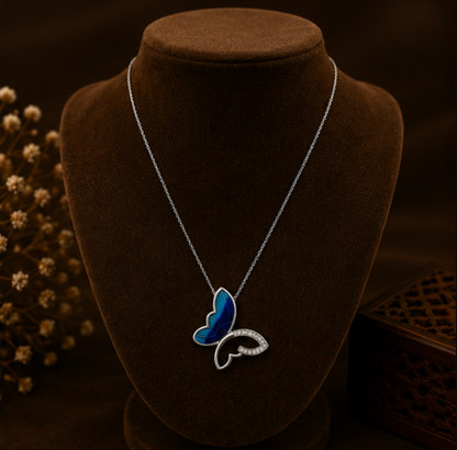 Azure Butterfly Crystal Pendant Necklace