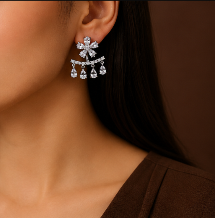Celeste Floral Crystal Drop Earrings