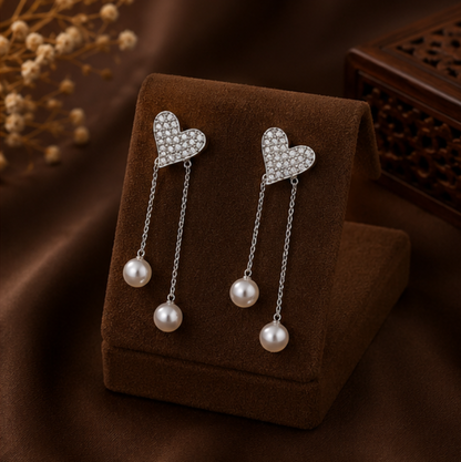 Celeste Heart Pearl Drop Earrings