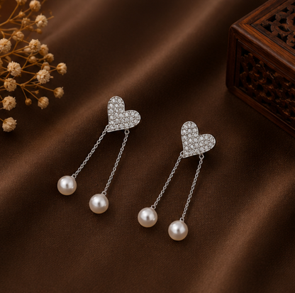Celeste Heart Pearl Drop Earrings