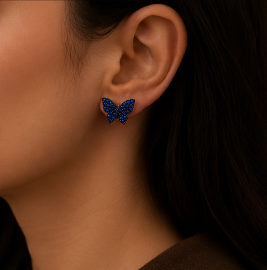 Midnight Blue Butterfly Crystal Stud Earrings