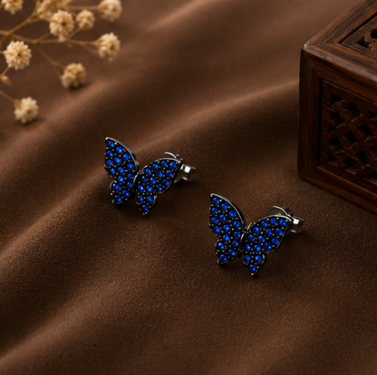 Midnight Blue Butterfly Crystal Stud Earrings