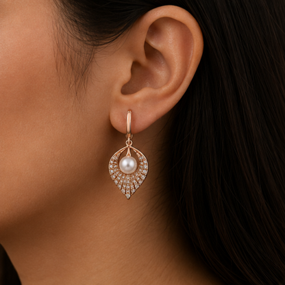 Rosé Pearl Teardrop Crystal Earrings