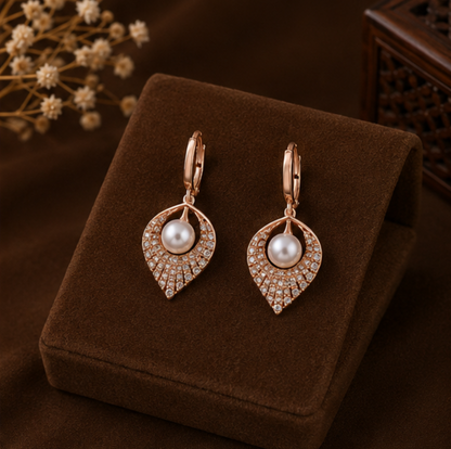 Rosé Pearl Teardrop Crystal Earrings