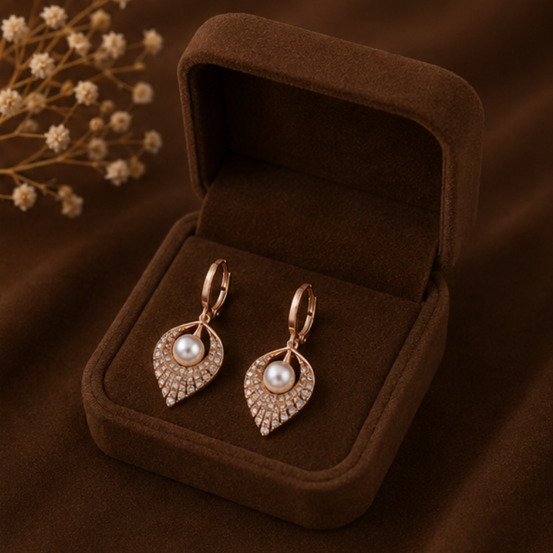 Rosé Pearl Teardrop Crystal Earrings