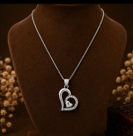 Elegant Silver Double Heart Pendant