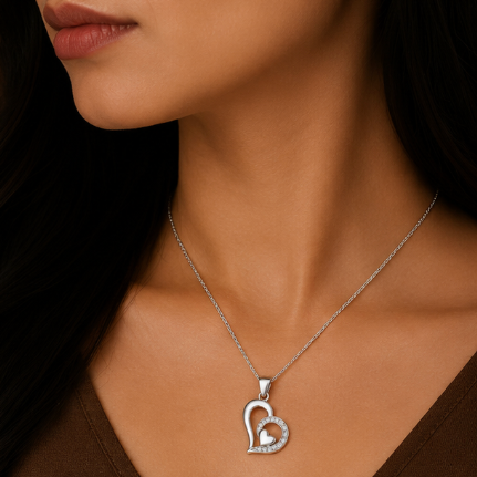 Elegant Silver Double Heart Pendant