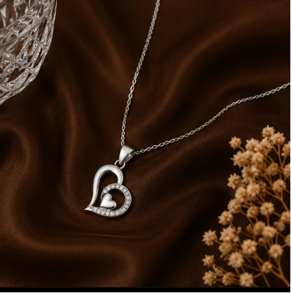 Elegant Silver Double Heart Pendant