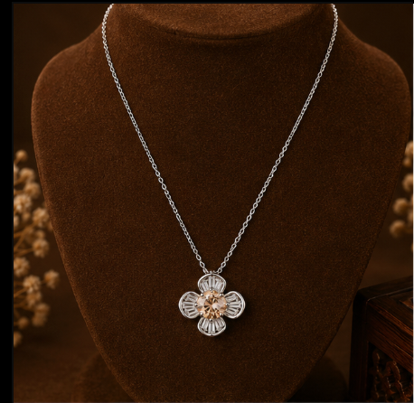Elegant Silver Floral Pendant Set
