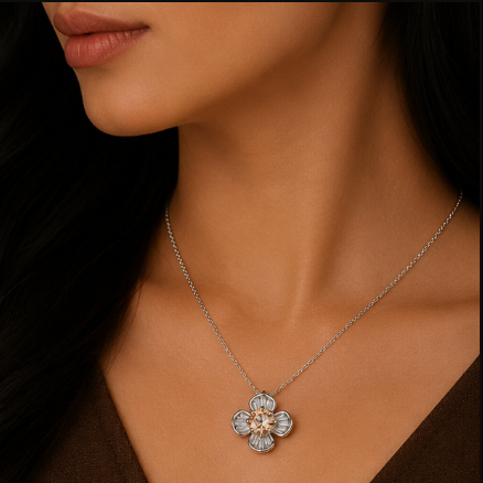 Elegant Silver Floral Pendant Set