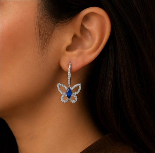 Blue Butterfly Crystal Drop Earrings