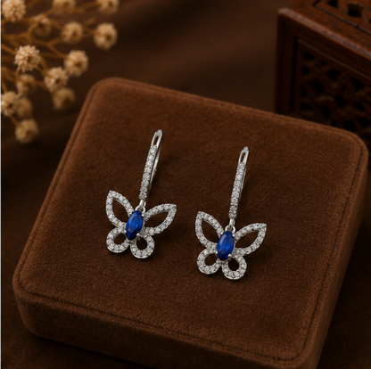 Blue Butterfly Crystal Drop Earrings