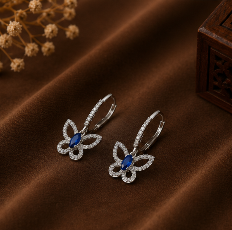Blue Butterfly Crystal Drop Earrings