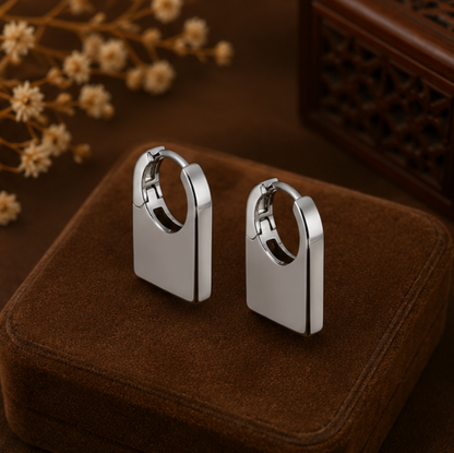 Modern Silver Rectangle Hoop Earrings
