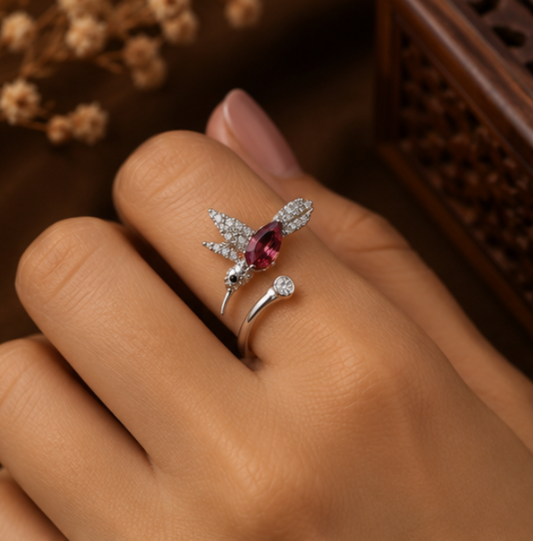 Ruby Hummingbird Crystal Open Ring