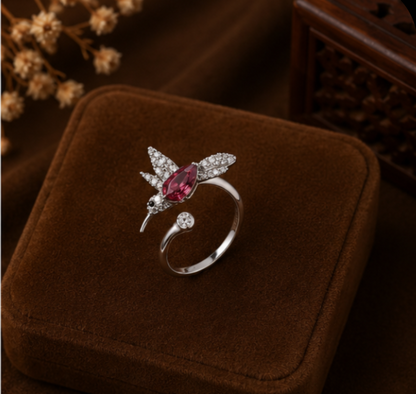 Ruby Hummingbird Crystal Open Ring