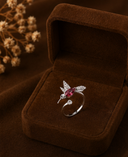 Ruby Hummingbird Crystal Open Ring