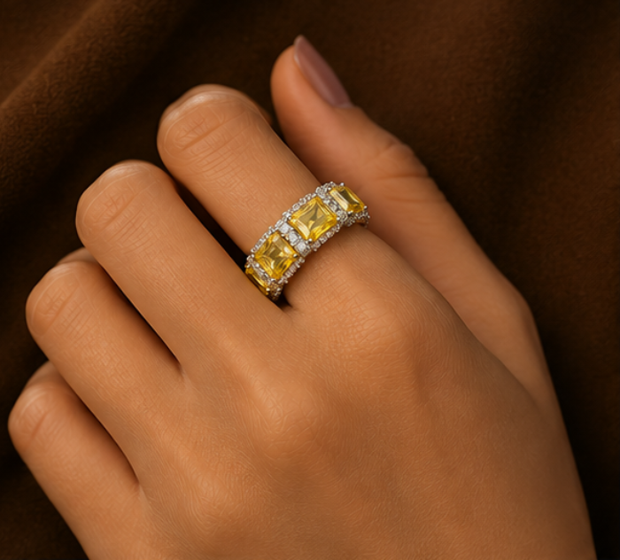 Citrine Glow Emerald-Cut Eternity Ring