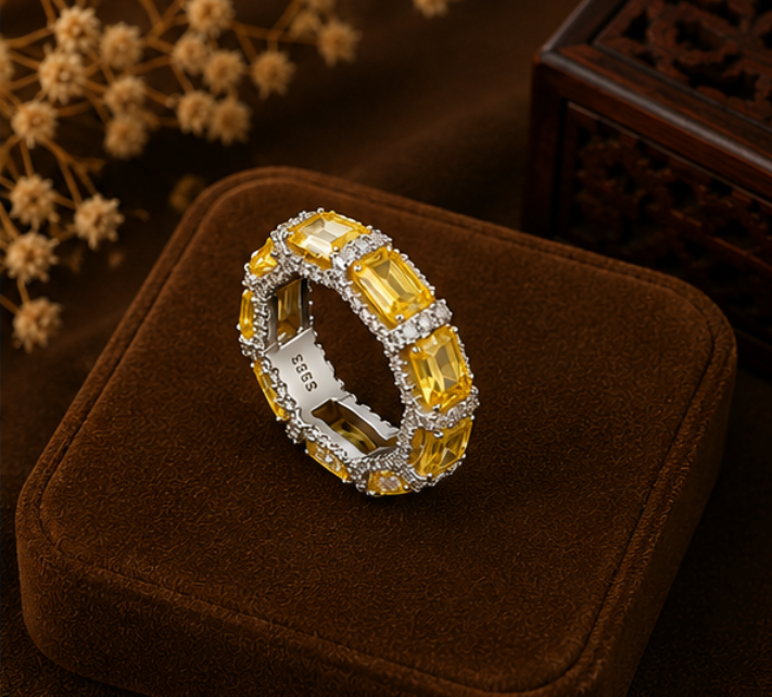 Citrine Glow Emerald-Cut Eternity Ring