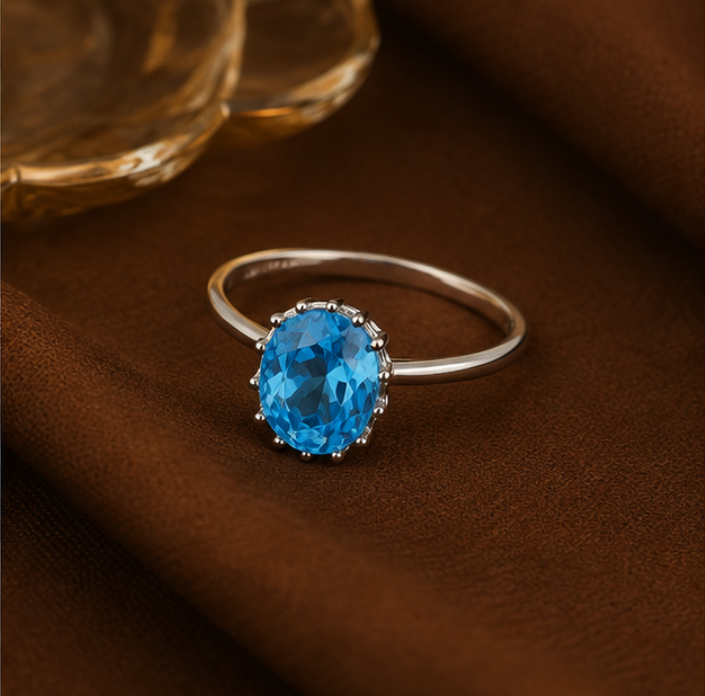 Ocean Blue Oval Solitaire Ring