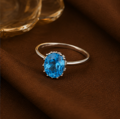Ocean Blue Oval Solitaire Ring