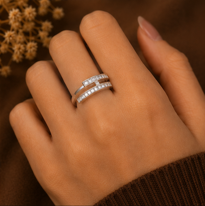 Celeste Double-Row Crystal Open Cuff Ring