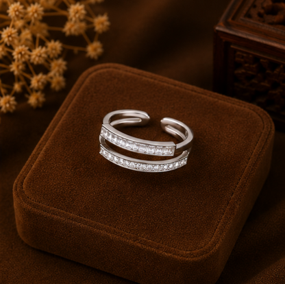 Celeste Double-Row Crystal Open Cuff Ring